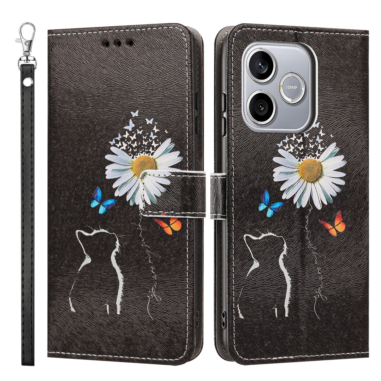 For Honor 600 Lite 5G Case Pattern Printing PU Leather Flip Wallet Phone Cover with Wrist Strap