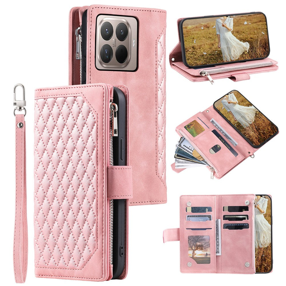 For Xiaomi 17T Pro Wallet Case Rhombus Stitching Line PU Leather Phone Cover with Wrist Strap