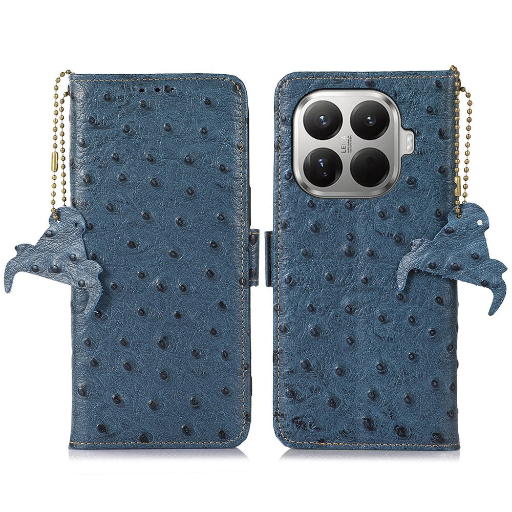 For Xiaomi 17T Case RFID Blocking Genuine Cow Leather Phone Case Ostrich Texture