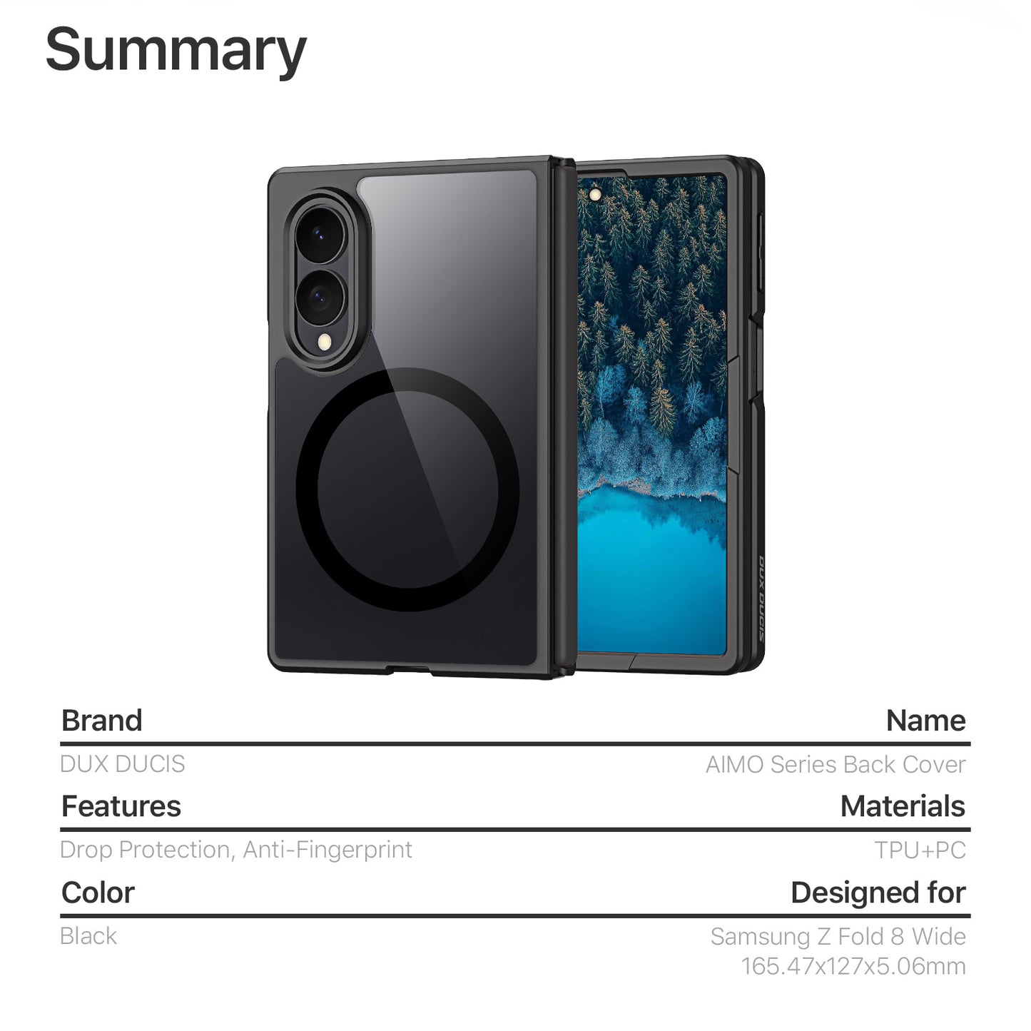 DUX DUCIS for Samsung Galaxy Z Fold8 Aimo Series Magnetic Case PC + TPU Clear Back Phone Cover (REACH Certification)
