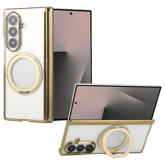 Galaxy Z Fold7 5G – Magnetische transparente Handyhülle aus Metall und Kunststoff, mit Ständer