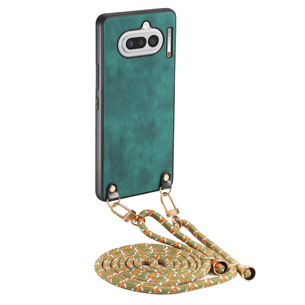 For Nothing Phone (4a) Retro Leather Phone Back Cover with Adjustable Strap