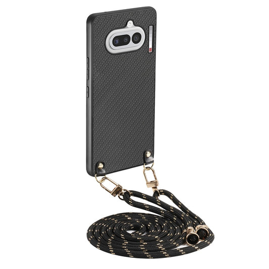 For Nothing Phone (4a) Case Carbon Fiber Texture Hybrid Phone Back Cover with Adjustable Strap