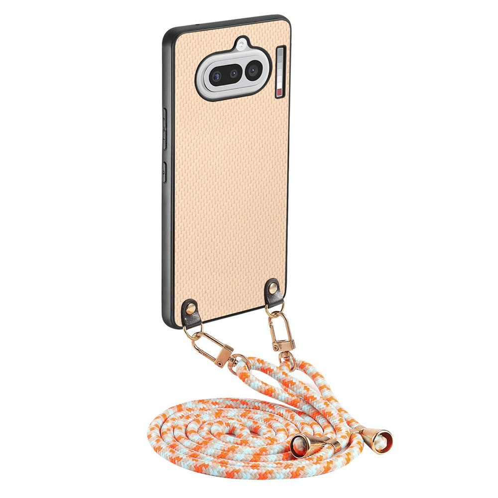 For Nothing Phone (4a) Case Carbon Fiber Texture Hybrid Phone Back Cover with Adjustable Strap