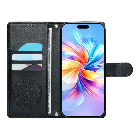 For iPhone 18 Pro / 17 Pro Case Embossed Totem Leather Flip Wallet Phone Cover with Wrist Strap