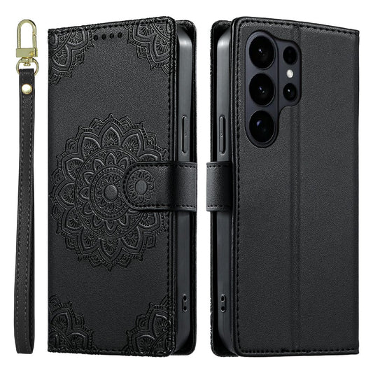 Galaxy S26 Ultra Wallet-Handyhülle – Geprägtes Totem-Leder-Flip--Telefongehäuse mit Handschlaufe