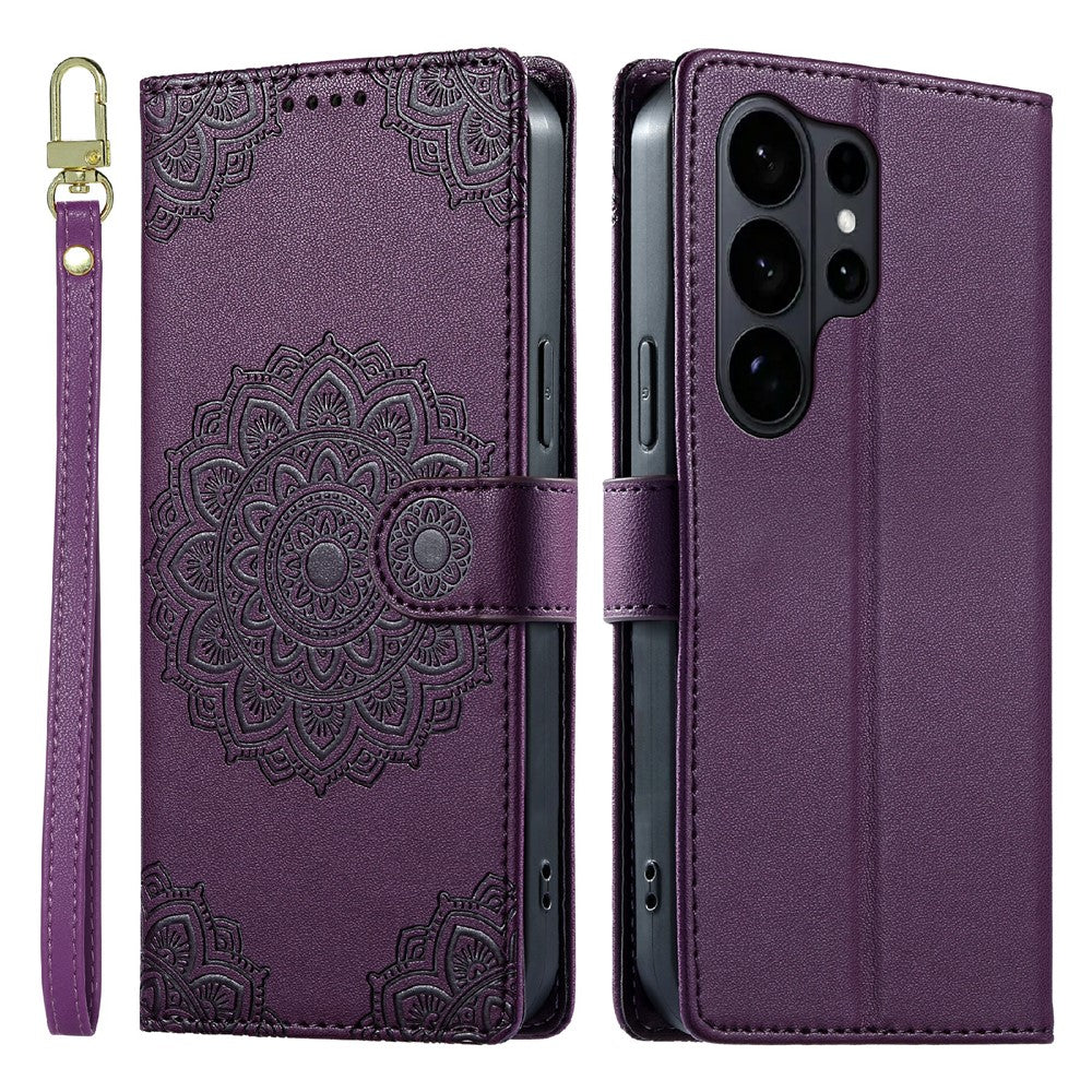 For Samsung Galaxy S26 Ultra Case Embossed Totem Leather Flip Wallet Phone Cover with Wrist Strap