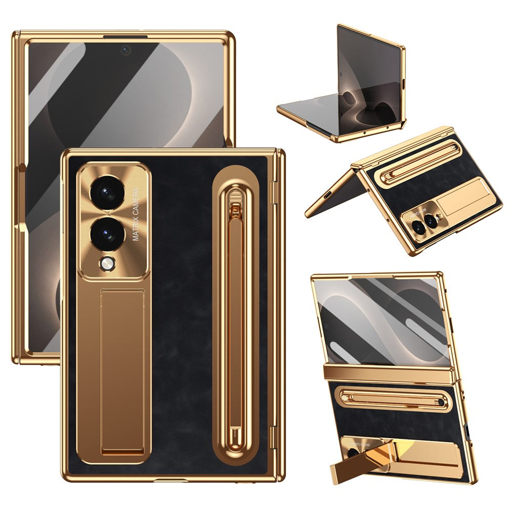 For Samsung Galaxy Z Fold8 Case Kickstand Leather PC Phone Cover with Tempered Glass Film with Stylus