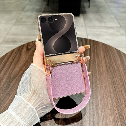 Galaxy Z Flip8 – Handyhülle aus Kunststoff und gehärtetem Glas, mit Displayschutz, mit Handschlaufe, mit Glitzer