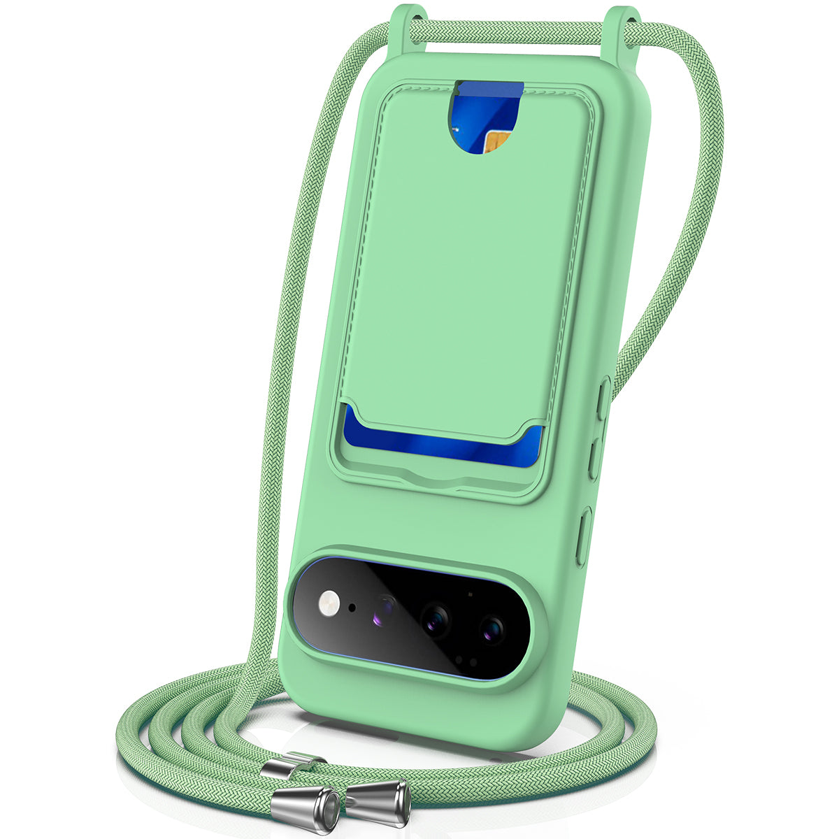 For Google Pixel 11 Case Liquid Silicone Card Holder Back Phone Cover with Lanyard