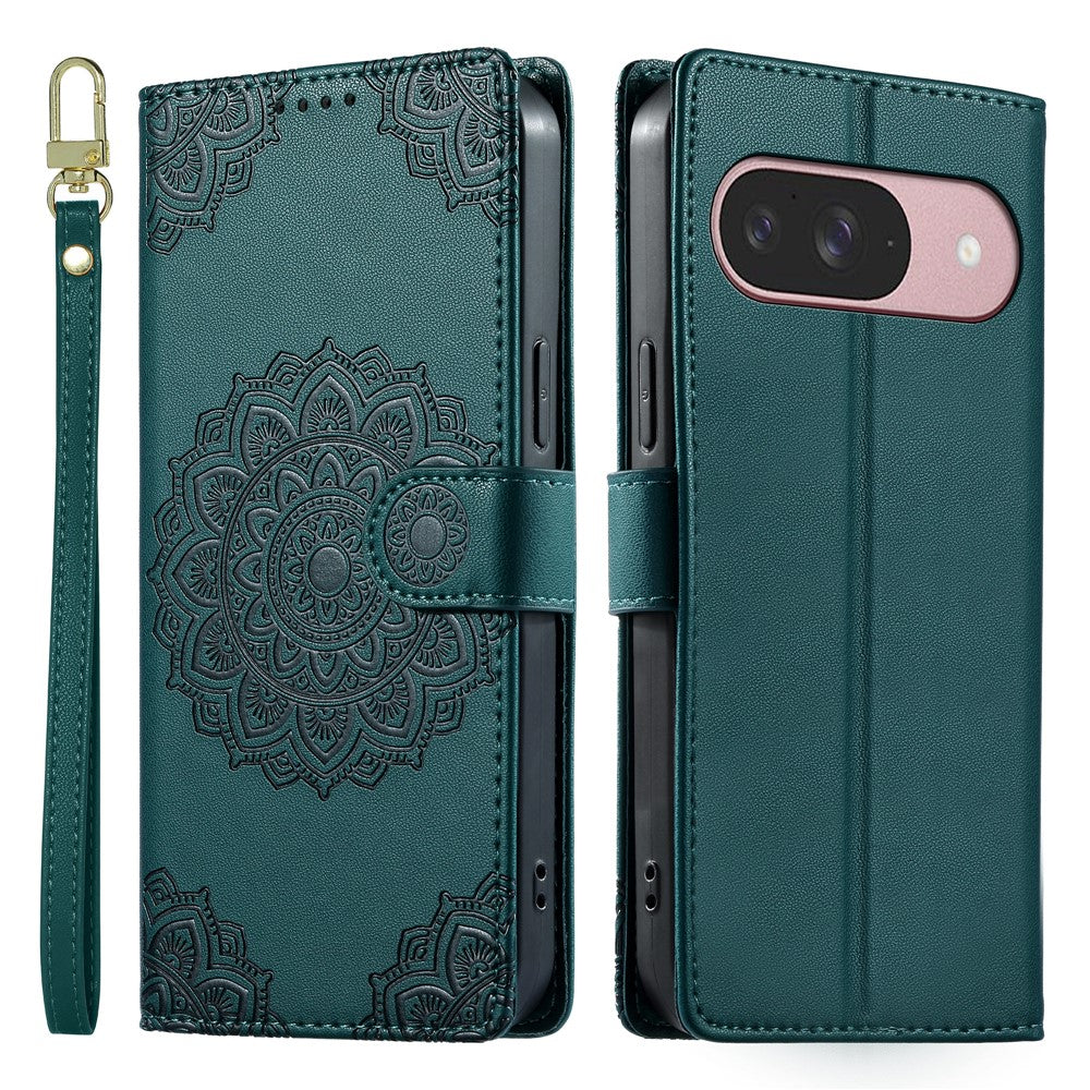 For Google Pixel 11 / Pixel 11 Pro Case Embossed Totem Leather Flip Wallet Phone Cover with Wrist Strap