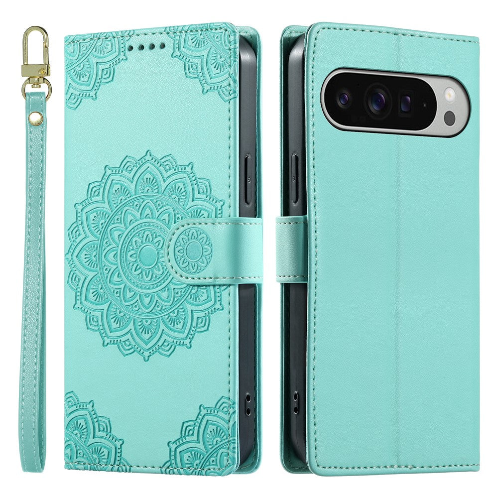 For Google Pixel 11 Pro XL Case Embossed Totem Leather Flip Wallet Phone Cover with Wrist Strap