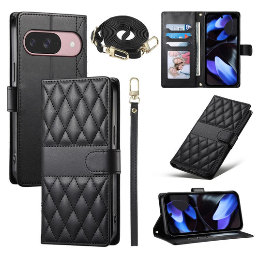 Google Pixel 11 / Google Pixel 11 Pro Wallet-Handyhülle – 11 Pro Rautensteppung Standfunktion Leder mit langem/kurzem Riemen