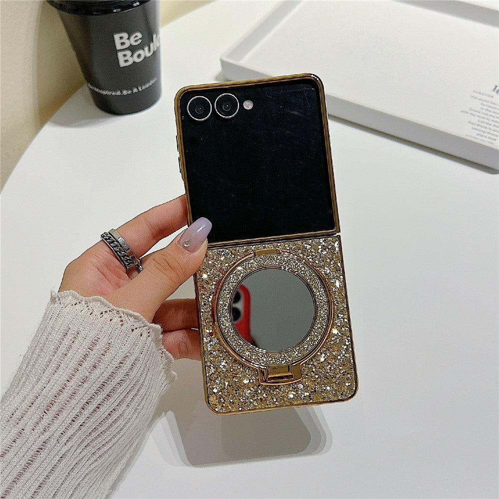 For Samsung Galaxy Z Flip8 Case Kickstand TPU+PC Phone Cover with Mirror