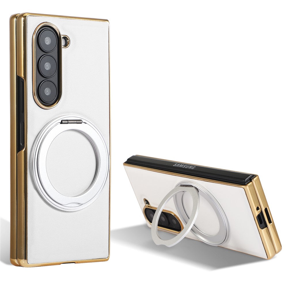 For Samsung Galaxy Z Fold8 Ultra Magnetic Case with Rotating Kickstand Nappa Texture PU TPU PC Phone Back Cover