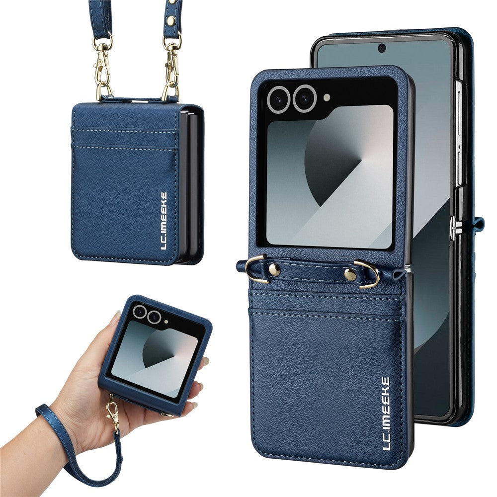 LC.IMEEKE L1 for Samsung Galaxy Z Flip8 Case Leather+PC Phone Cover with Straps Card Slots