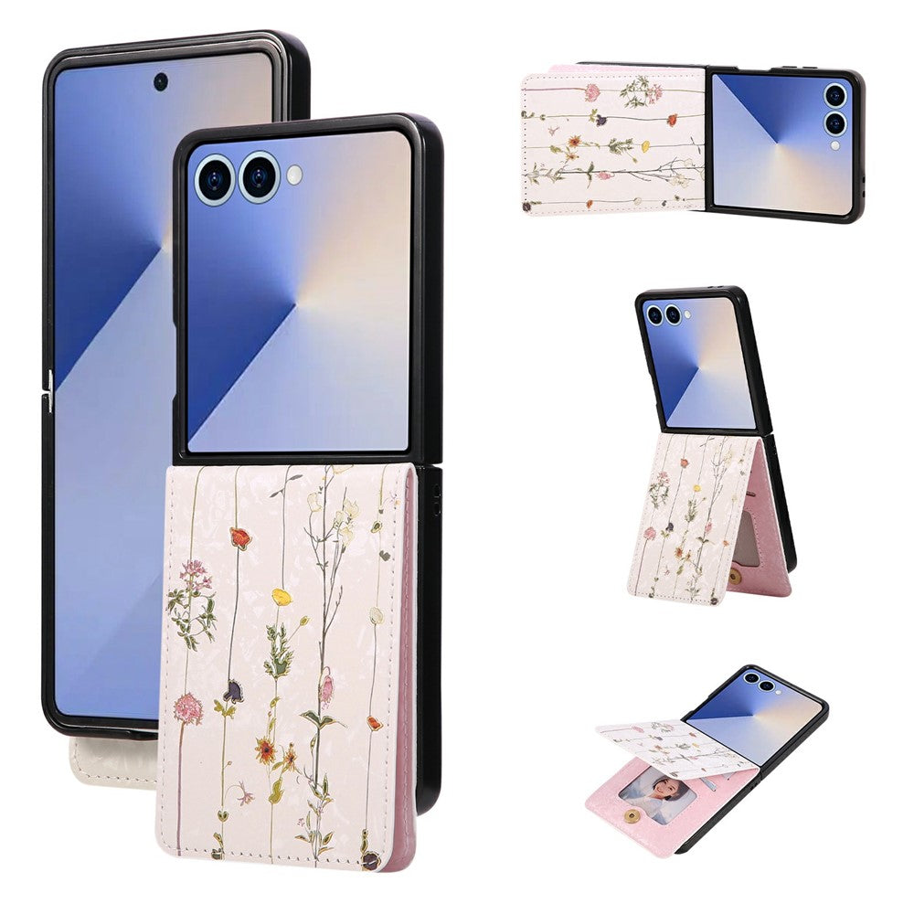 For Samsung Galaxy Z Flip8 Case Flower Leather TPU RFID Blocking Phone Cover Card Slots - Rose Flower