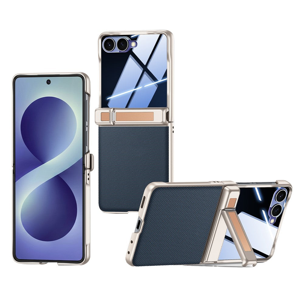 For Samsung Galaxy Z Flip8 5G Case Hinge Kickstand Leather PC Phone Cover with Privacy Screen Protector