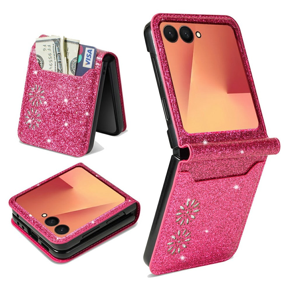 For Samsung Galaxy Z Flip8 Case Card Holder Starry Sky Carving PU Leather + PC Phone Cover