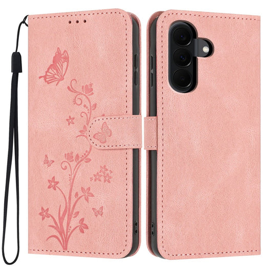 Galaxy A57 5G Handyhülle – Brieftaschenetui mit Schmetterlings-Blumenaufdruck, PU-Leder, mit Handschlaufe