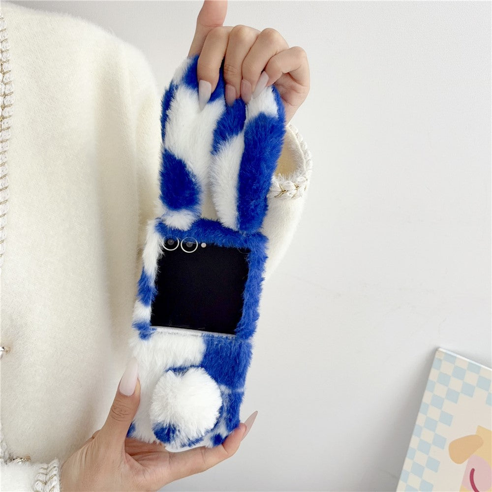 For Samsung Galaxy Z Flip8 Case Plush Rabbit Ears Cow Pattern Hard PC Fluffy Animal Phone Cover
