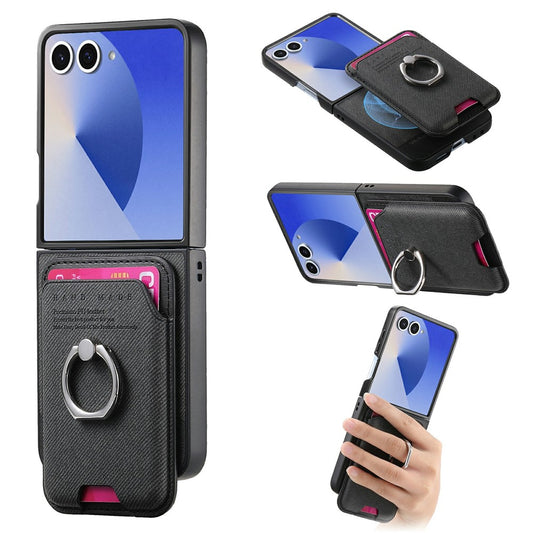 Galaxy Z Flip8 – Magnetische Handyhülle aus PC, PU-Leder und TPU, mit Ständer, mit Kartenfach