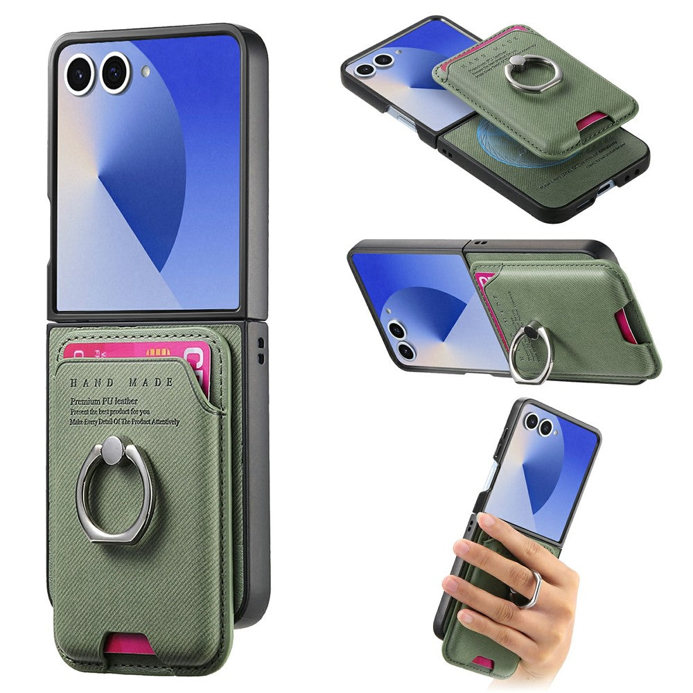 For Samsung Galaxy Z Flip8 Case Cloth Texture Leather + PC + TPU Phone Cover with Detachable Magnetic Ring Kickstand Card Holder