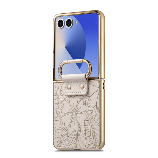 Galaxy Z Flip7 5G – Handyhülle aus PC und PU-Leder, mit Ständer, mit Blumenmotiv
