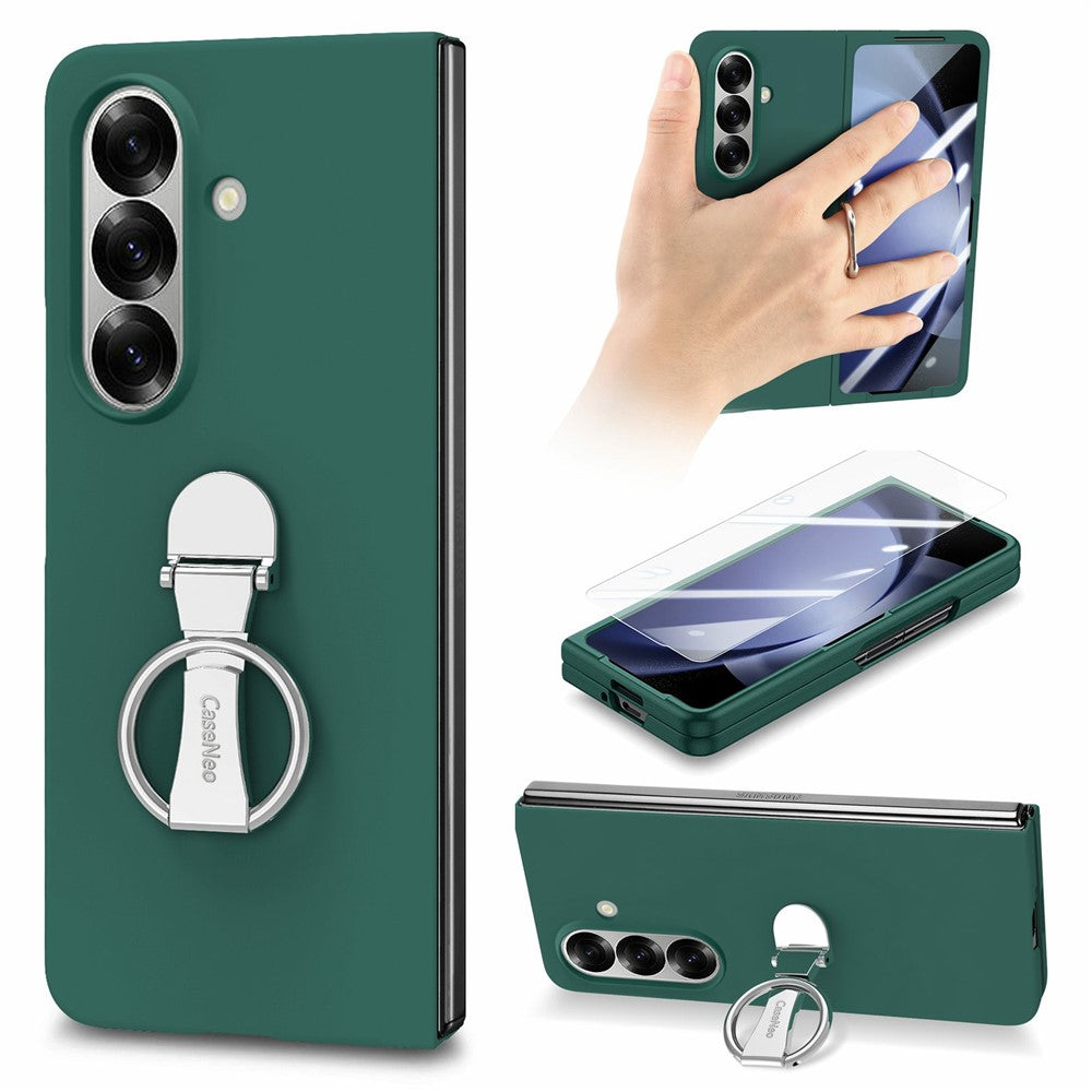 CASENEO for Samsung Galaxy Z Fold7 5G Case Ring Kickstand Skin-feel PC Phone Cover with Screen Protector