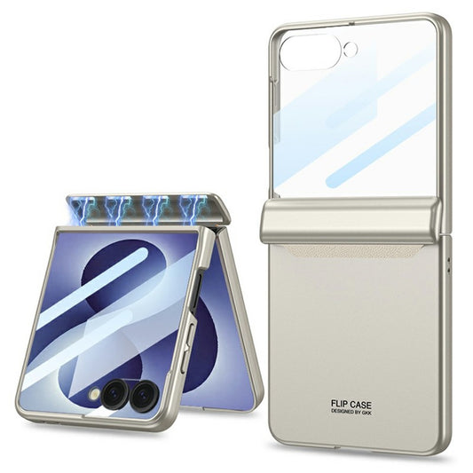 Galaxy Z Flip8 – Magnetische transparente Handyhülle aus Kunststoff und gehärtetem Glas, mit Scharnierschutz, mit Displayschutz