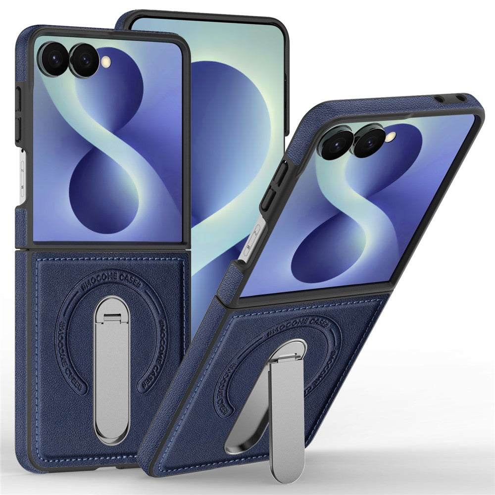 For Samsung Galaxy Z Flip8 Magnetic Case Rotating Kickstand Leather Coated PC Phone Cover