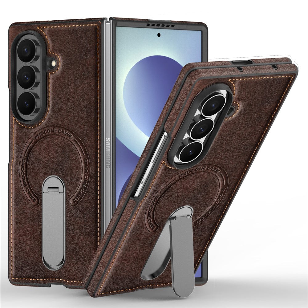 For Samsung Galaxy Z Fold8 Ultra Magnetic Case Rotating Kickstand Leather Coated PC Phone Cover