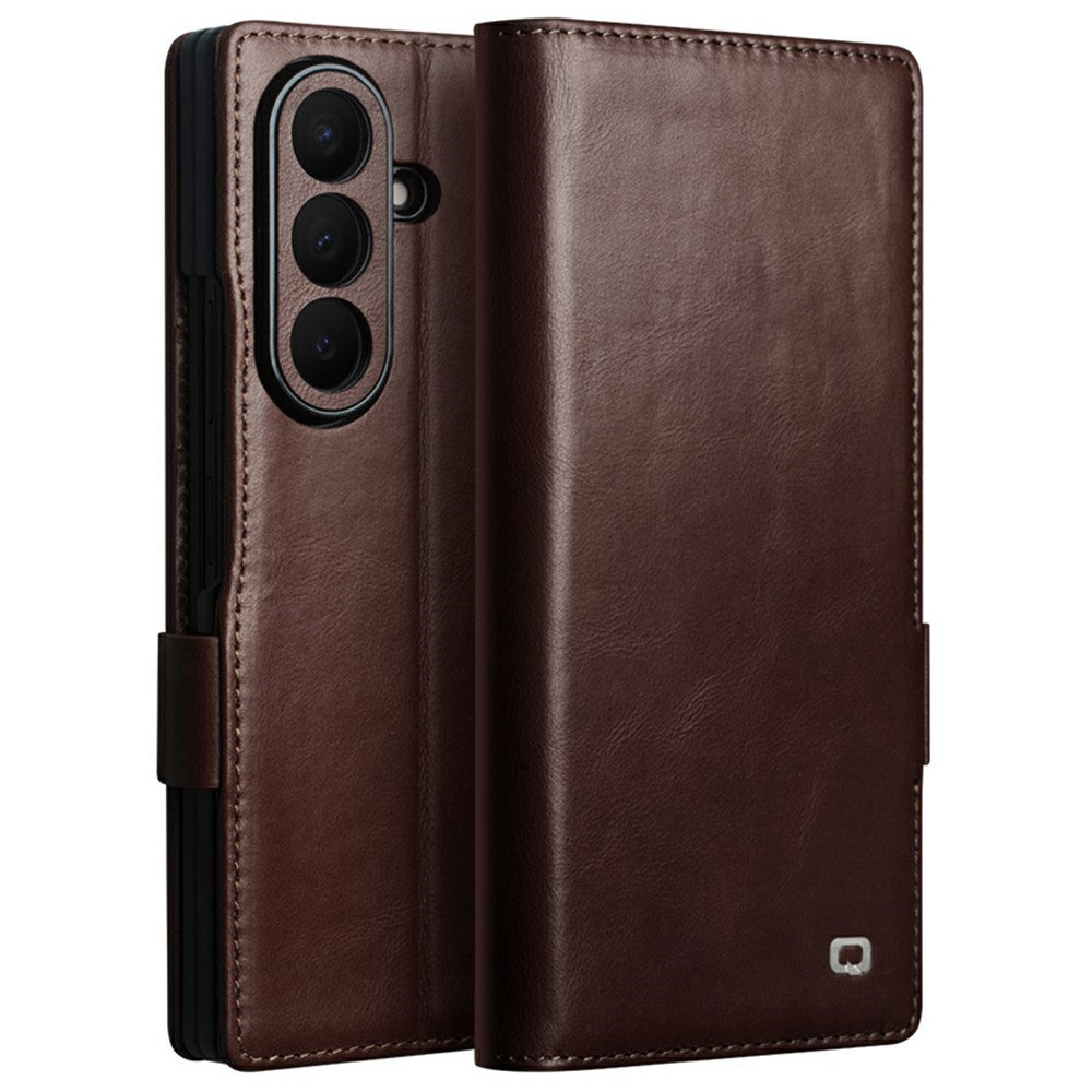 QIALINO for Samsung Galaxy Z Fold8 Ultra Case Oil-Waxed Genuine Cow Leather Flip Stand Wallet Phone Cover