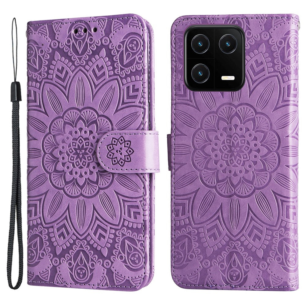Anti-drop Phone Case For Xiaomi 13 Pro 5G, PU Leather Sunflower Imprinted Stand Wallet Protective Folio Flip Cover with Wrist Strap