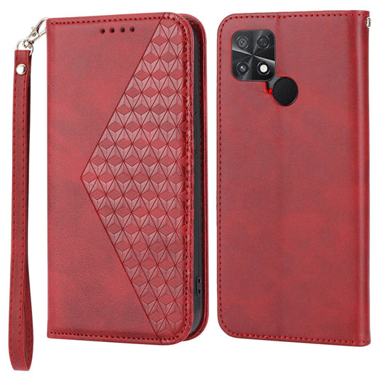 Xiaomi Poco C40 Handyhülle – 4G- mit geprägtem Rautenmuster und Kalbsstruktur, PU-Leder, Brieftaschenformat, Ständer, Magnetverschluss, Folio-Flip