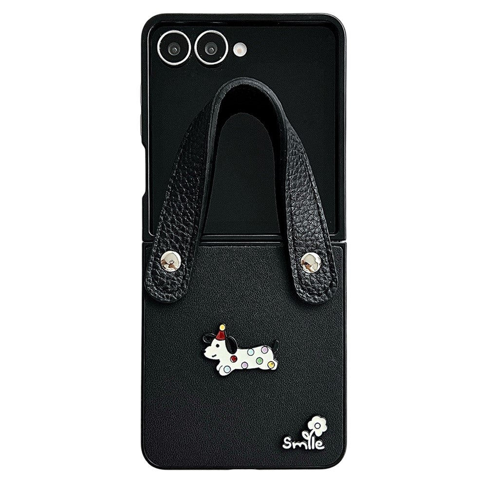 For Samsung Galaxy Z Flip8 Case Dachshund Pattern PU Leather + PC Protective Cover with Wrist Strap