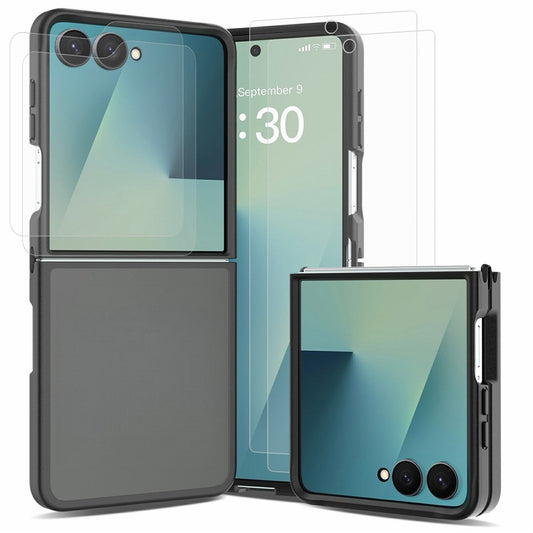 Galaxy Z Flip7 5G – Handyhülle aus PC, PET, gehärtetem Glas und TPU, mit Displayschutz, mit Soft-Touch-Oberfläche