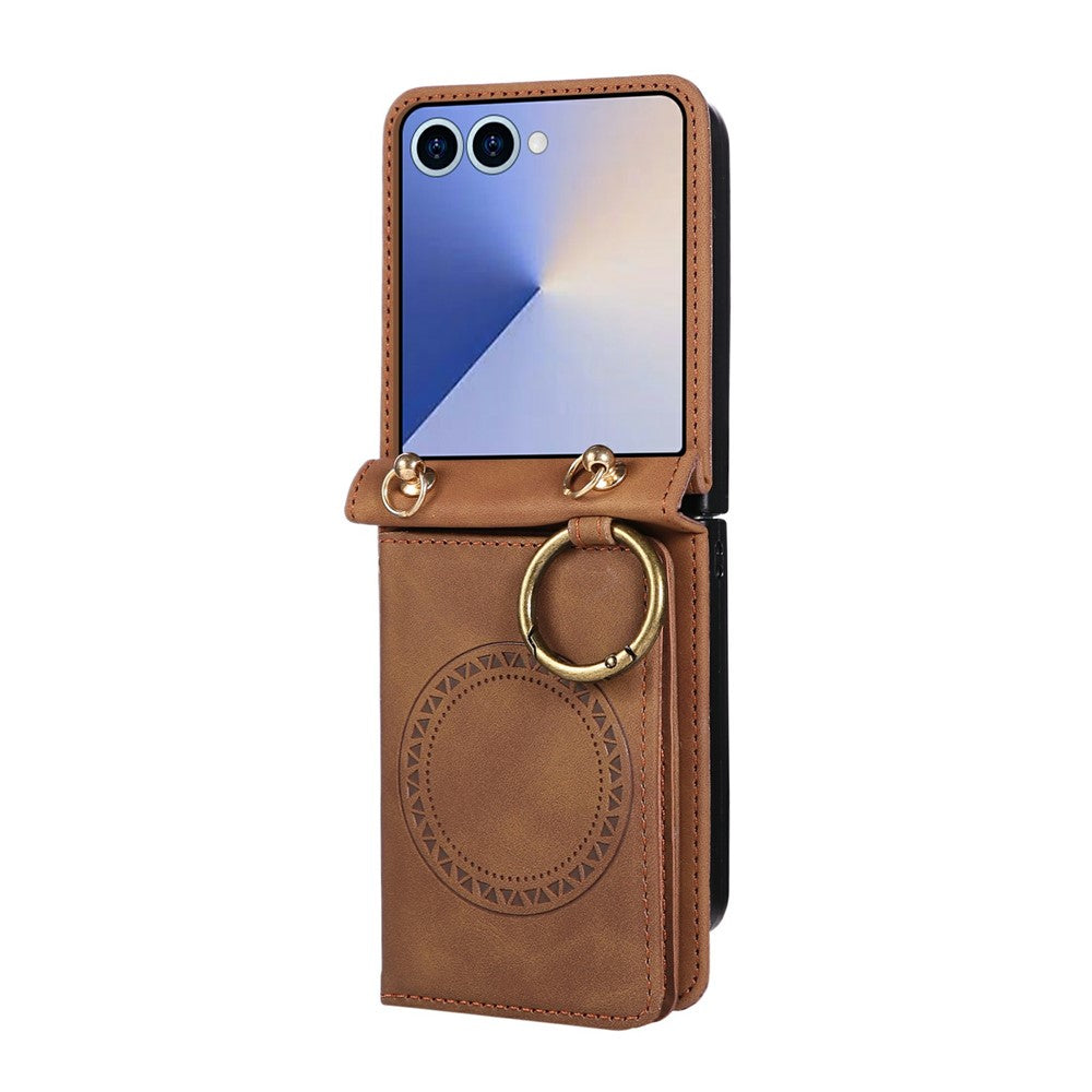 For Samsung Galaxy Z Flip8 Case Card Holder Ring Kickstand Leather + PC Phone Cover
