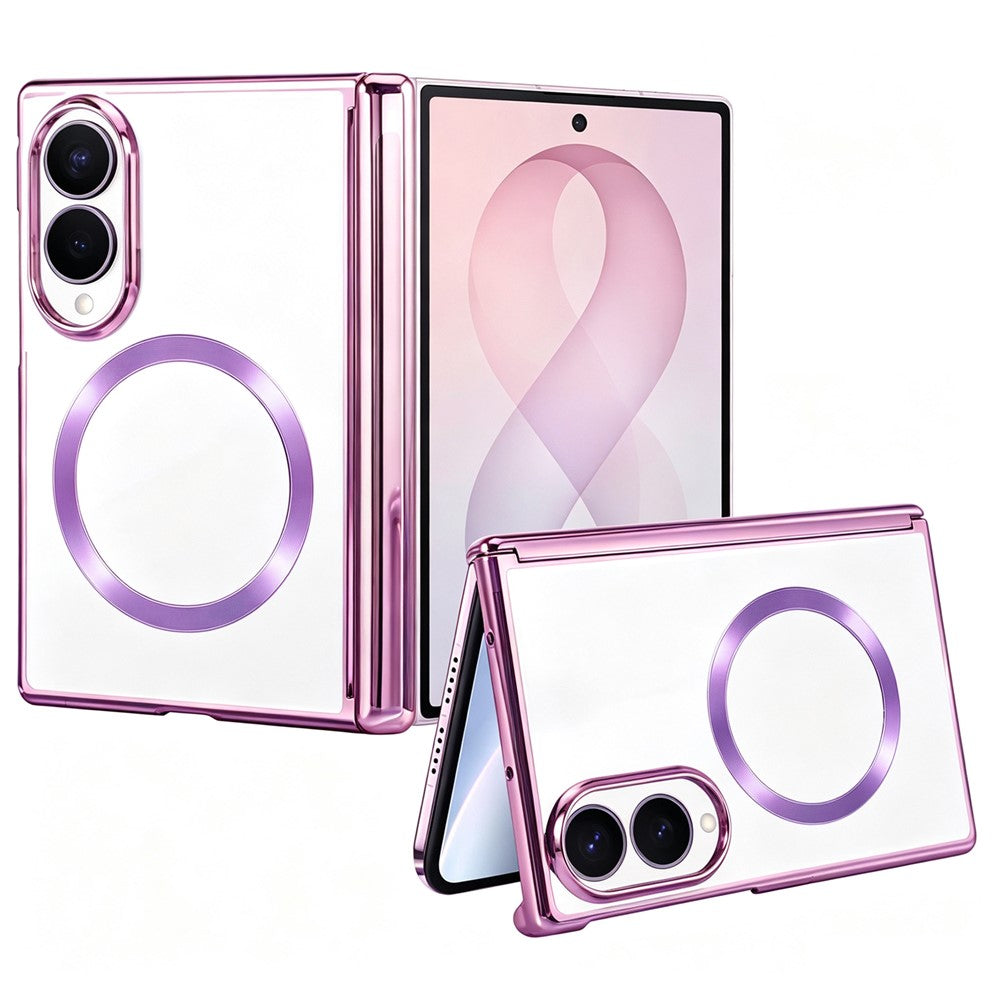 For Samsung Galaxy Z Fold8 Magnetic Case Electroplating CD Vein PC Phone Cover with Tempered Glass Screen Film