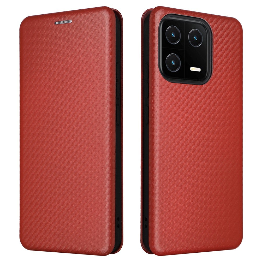 Shockproof Mobile Phone Cover For Xiaomi 13 5G Carbon Fiber Texture Magnetic PU Leather Anti-scratch Phone Case Card Slot Stand