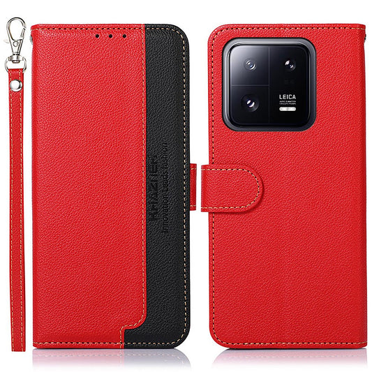 Xiaomi 13 Pro 5G Handyhülle – KHAZNEH Litschi-Textur TPU+PU-Leder-, RFID-blockierend, kratzfest, Klappständer, Brieftaschen-Abdeckung