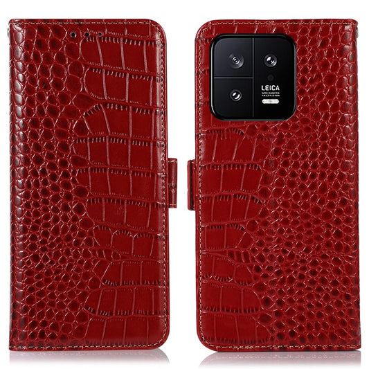 Xiaomi 13 Wallet-Handyhülle – RFID Blocking Phone Case 5G, faltbarer Ständer, Krokodilstruktur, echtes Rindsleder, Flip