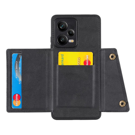 For Xiaomi Redmi Note 12 Pro 5G Kickstand PU Leather Coated TPU Case Dual Button Card Slots Phone Cover with Car Mount Metal Sheet