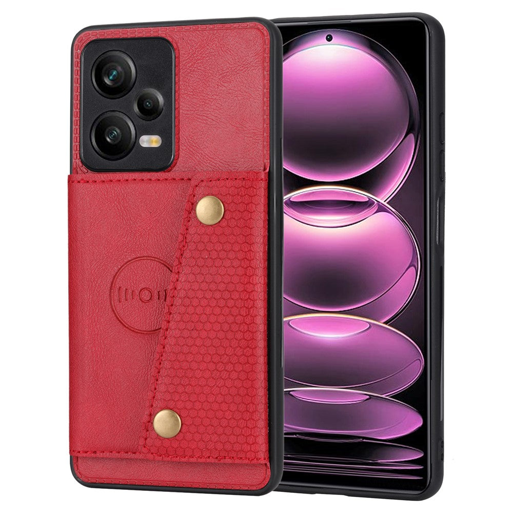 For Xiaomi Redmi Note 12 Pro 5G Kickstand PU Leather Coated TPU Case Dual Button Card Slots Phone Cover with Car Mount Metal Sheet
