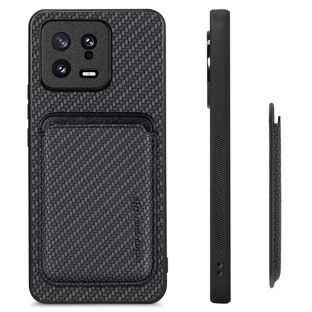 Detachable Card Holder Case for Xiaomi 13 5G, Carbon Fiber Texture Anti-scratch Cell Phone Cover