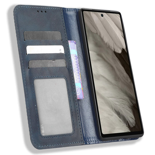 Pixel 7a Lederhülle – Mit Brieftaschenfunktion, Ständer & Retro-Textur