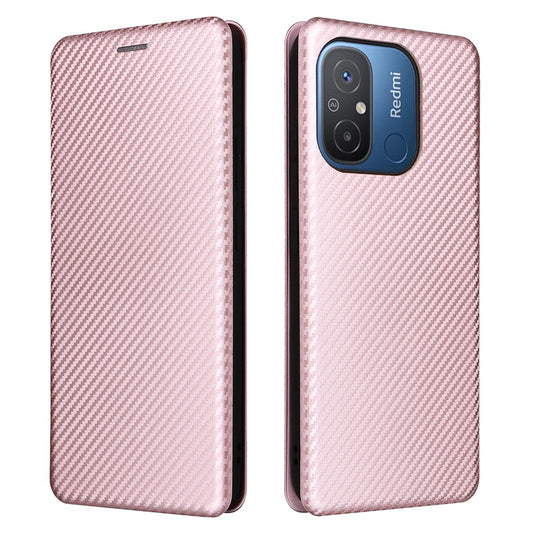 For Xiaomi Redmi 12C 4G Phone Case Card Holder Magnetic Auto-absorbed Carbon Fiber Texture Flip Leather Cover Stand