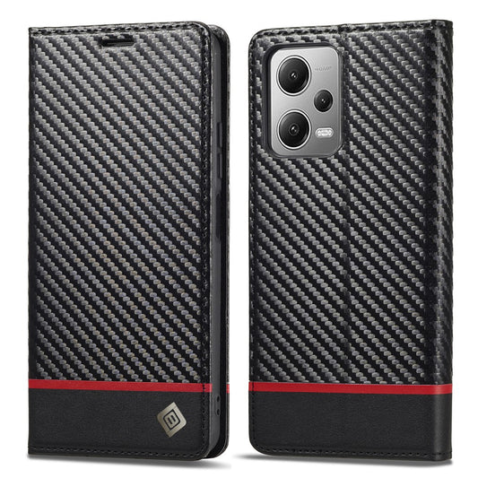 LC.IMEEKE For Xiaomi Poco X5 5G / Redmi Note 12 5G (Global) / (India) / (China) Carbon Fiber Texture Shockproof Phone Case Leather Stand Wallet Cover