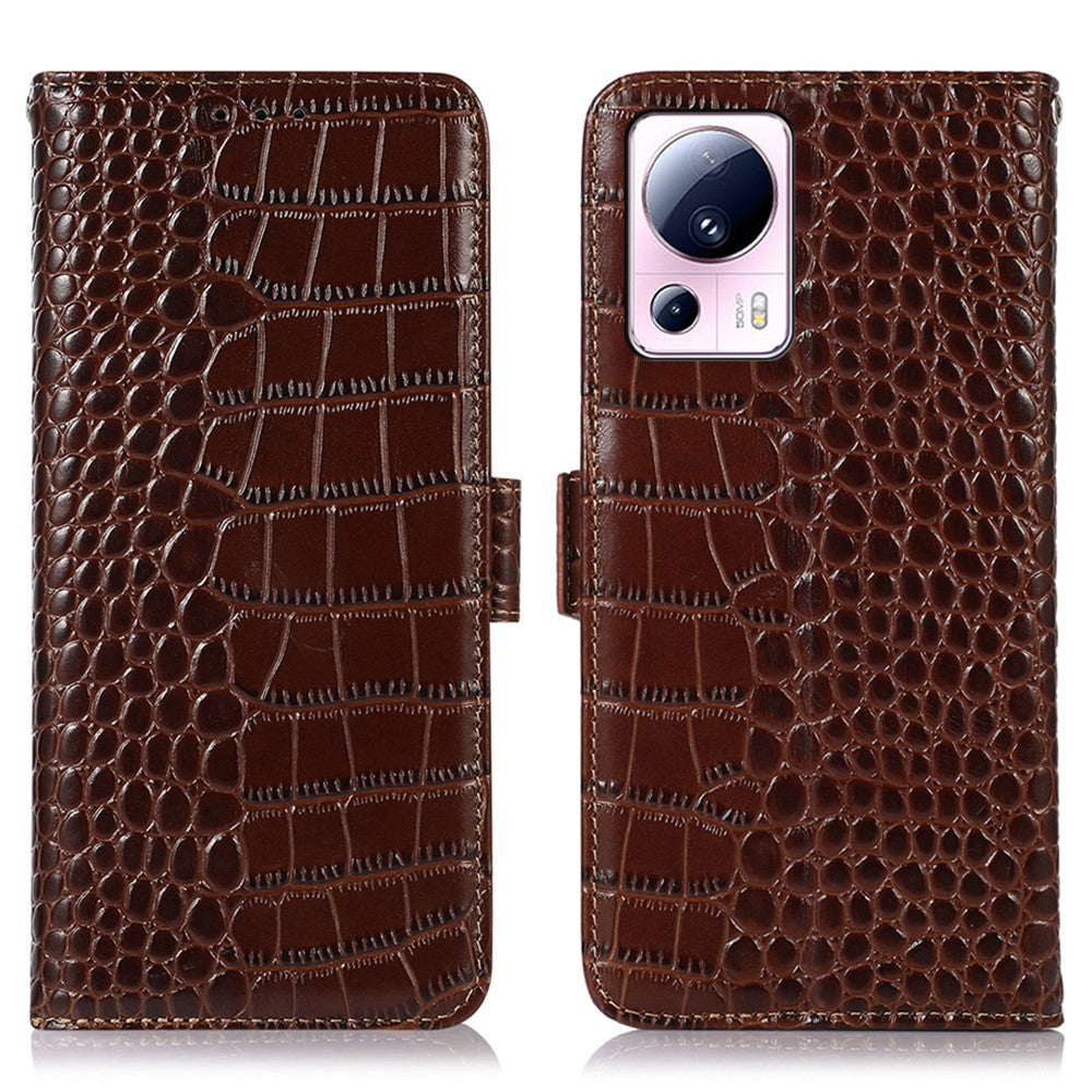 Phone Wallet Case for Xiaomi 13 Lite / Civi 2 5G RFID Blocking Stand Genuine Cowhide Leather Phone Cover