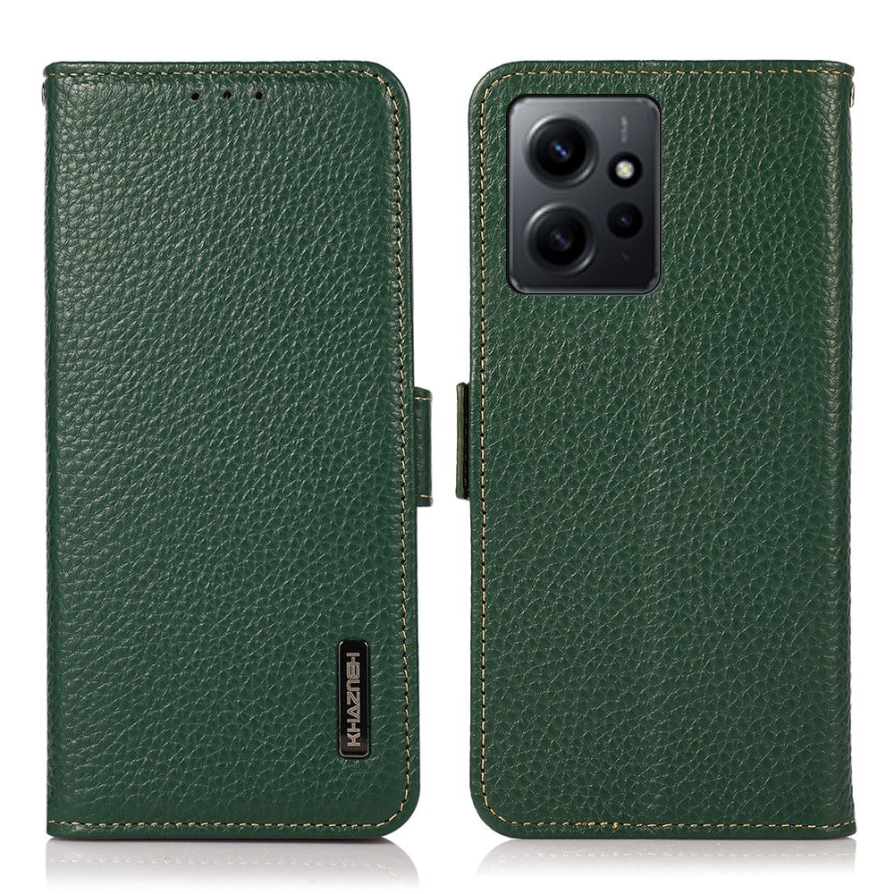 KHAZNEH For Xiaomi Redmi Note 12 4G Genuine Leather Case RFID Blocking Stand Wallet Phone Cover